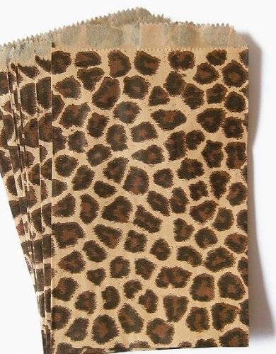 Product Cover 100 Pack Leopard Design Kraft Paper Bags, 4 x 6, Good for Candy, Cookies, Arts Crafts Items, Party Favor, Sandwich, Jewelry Merchandise- by RJ Displays