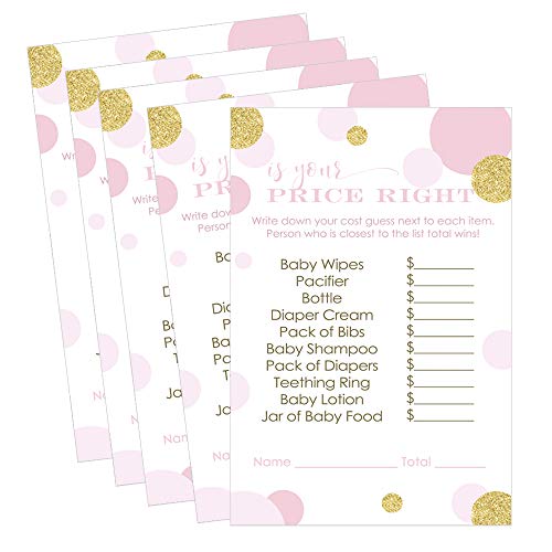 Product Cover Paper Clever Party Pink and Gold Price is Right Baby Shower Game - 25 Pack