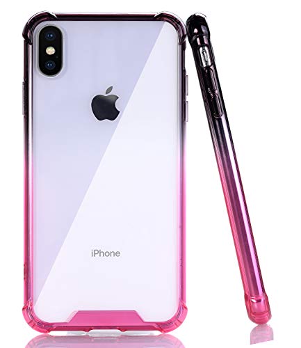 Product Cover BAISRKE iPhone X Case, Shock-Absorption TPU Soft Edge Bumper Anti-Scratch Rigid Slim Protective Cases Hard Plastic Back Cover for iPhone X iPhone Xs [5.8 inch] - Black Pink Gradient