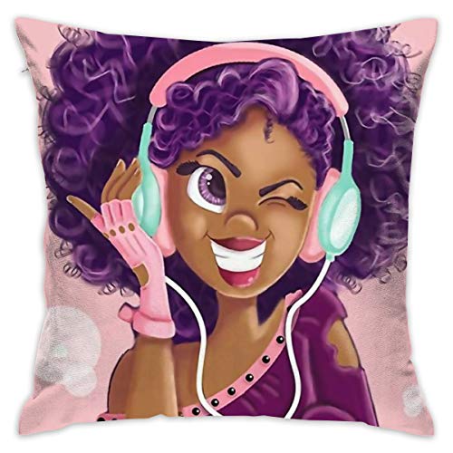 Product Cover SARA NELL Black Art Throw Pillow Cases,Black Girl African American Girl Love Music Purple Hair,Pillow Covers Decorative 18x18 in Pillowcase Cushion Covers Zipper