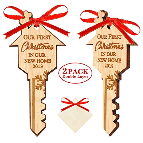 Product Cover Our First Christmas in Our New Home 2019 Double Layer Christmas Wood Ornaments with Gift Box for Housewarming Xmas Tree Hanging Decoration - 2 Pack
