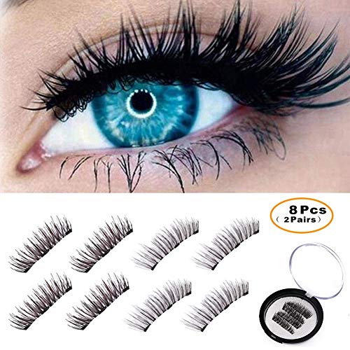Product Cover BONNIE CHOICE 8 Pcs Triple Magnetic Eyelashes, Magnetic Lashes, Magnetic False Eyelashes, 0.2mm Ultra Thin Magnet No Glue Reusable One Two Lashes Fake Magnet Lashes for Natural Look (2 Pairs)