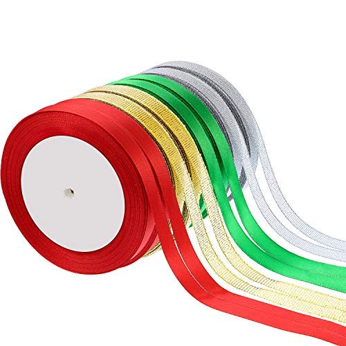 Product Cover Sumind 8 Rolls 200 Yards Total 10 mm Satin Ribbon Roll Shimmer Sheer Organza Ribbon for Christmas Party Wedding DIY Decoration (Color A)