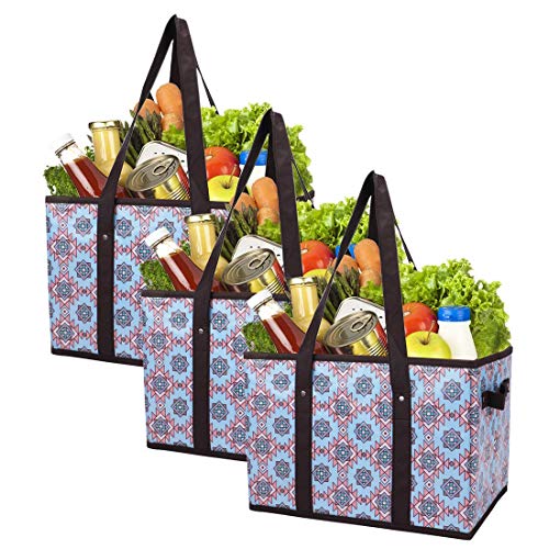 Product Cover Foraineam Reusable Grocery Bags Set Durable Heavy Duty Tote Bag Collapsible Grocery Shopping Box Bag with Reinforced Bottom, Pack of 3