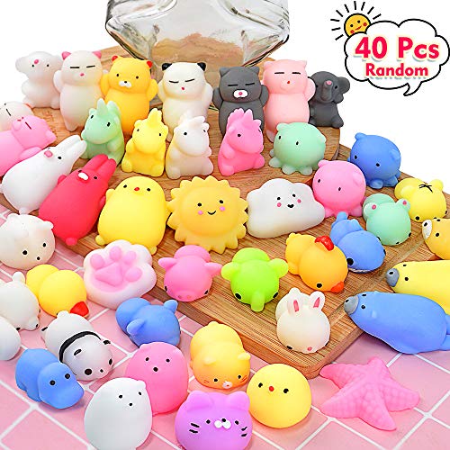 Product Cover Onlyo Mochi Mini Party Favors Kawaii Cat Animal Panda, Unicorn Stress Relief Squishy Squeeze Toys Toys for Kids, 40 Pieces