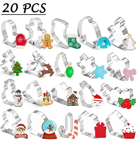 Product Cover 20PCS Christmas Cookie Cutters - Xmas/Holiday/Wonderland Party Supplies/Favors - Snowflakes/Gingerbread Man