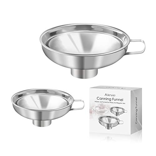 Product Cover Canning Funnel,2 Pack Mason Jar Canning Funnel for Wide and Regular Jars,Stainless Steel Funnel Kitchen Funnel Set for Mason Jars Canning Jars Transferring Liquid and Dry Ingredients(Small and Large)