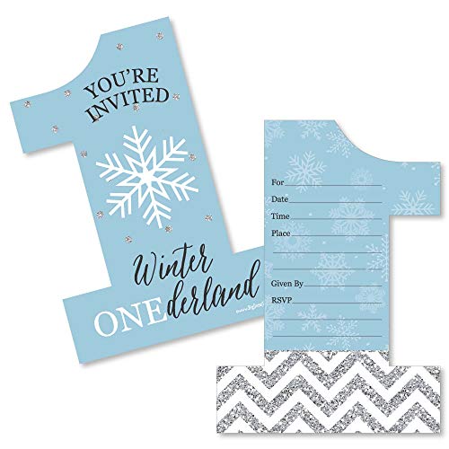 Product Cover ONEderland - Shaped Fill-in Invitations - Holiday Snowflake Winter Wonderland Birthday Party Invitation Cards with Envelopes - Set of 12