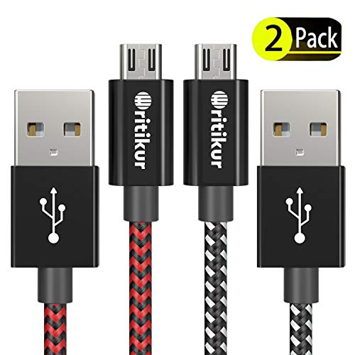 Product Cover PS4 Controller Charger Charging Cable - 2 Pack 10FT Nylon Braided Micro USB 2.0 High Speed Data Sync Cord for Playstation 4, PS4 Slim/Pro, Xbox One S/X Controller, Android Phones (2 Pack)