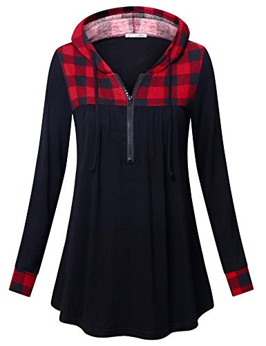 Product Cover Messic Women's Zip V Neck Casual Lightweight Tunics Long Sleeve Plaid Shirts Tops