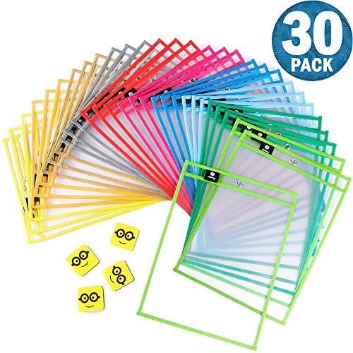 Product Cover Dry Erase Pockets Reusable Sleeves - 30 Pack, Heavy Duty Oversized 10x14