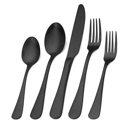 Product Cover Matte Black Silverware Set , Satin Finish 20-Piece Stainless Steel Flatware Set,Kitchen Utensil Set Service for 4,Tableware Cutlery Set for Home and Restaurant, Dishwasher Safe