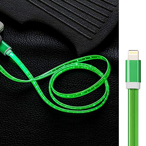 Product Cover 3ft Visible Flowing LED USB Cable Sync Data Fast Charger Cord for iPhone Xs MAX/XR/ /8/8 Plus/7/7 Plus/6/6 Plus, iPod and iPad and More-with Cell Phone Finger Ring Stand（Green）