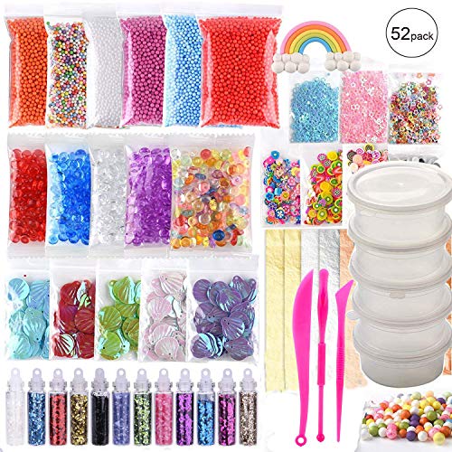 Product Cover Slime Supplies Kit, 52 Pack Slime Stuff Charms, Include Glitter Shake, Foam Balls, Fishbowl Beads, Slices, Shell, Sequin, Google Eyes and Imitation Gold Leaf for Girls and Boys (Not Contain Slime)