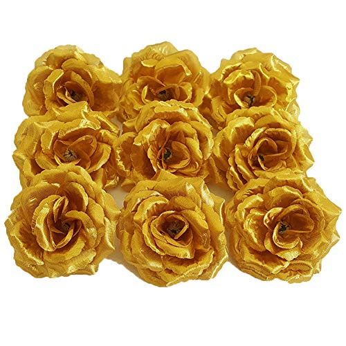 Product Cover Eternal Blossom Silk Rose Flower Head, 20PCS for Hat Clothes Album Decoration, Wedding Decoration (Gold)