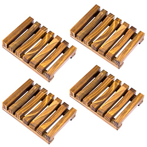 Product Cover Awpeye 4 Pieces Bathroom Natural Wooden Soap Case Holder, Hand Craft Bathtub Shower Dish Accessories