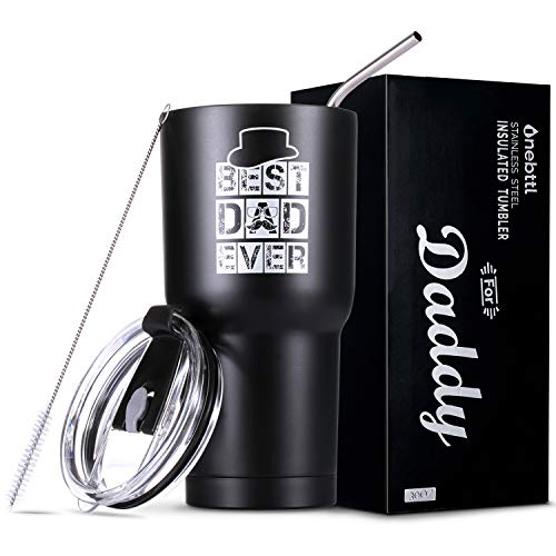 Product Cover Onebttl Dad Mug, Dad Gift from Daughter/Son, Best Dad Ever Mug, Stainless Steel Tumbler 30 OZ, Coffee Travel Mug, Double Wall Vacuum Insulated Tumbler (Leakproof Lid & Straw)