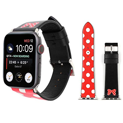 Product Cover Sport Band for Apple Watch 38mm 42mm, iWatch Strap Replacement with Polka Dot Floral Print Leather Bracelet Wristband for Apple Watch Series 3，2，1, NIKE+, Hermes, Edition (Red with bowtie, 42mm)