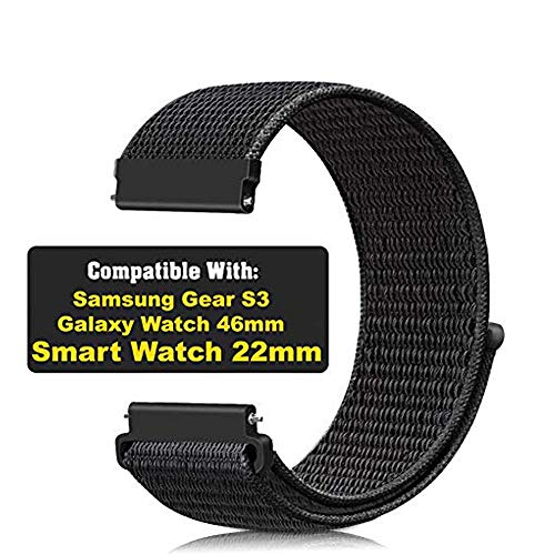 Product Cover CellFAther Samsung Galaxy Watch 46mm Nylon Sport Loop Band Straps for Samsung Gear S3 22mm (Jet Black) (Watch Not Included)