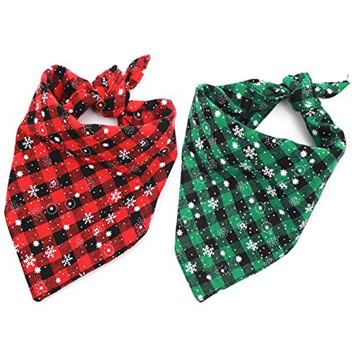 Product Cover Malier 2 Pack Dog Bandana Christmas Classic Plaid Snowflake Pet Scarf Triangle Bibs Kerchief Set Pet Costume Accessories Decoration for Small Medium Large Dogs Cats Pets