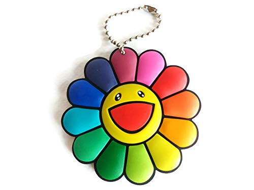Product Cover SaveALL Murakami Classic Rainbow Color Fake Sunflowers Keychain Brooch pin Kitchen Wall Decor Plush Toy Cute Smile Great for Decoration Cell Phones Backpacks lanyards Jeans Jackets and More 2.7