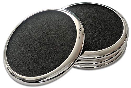 Product Cover COMFORTENA Regal Drink Coasters with Absorbent Felt Inserts | Unique Table Coaster Set with Silicone Tray and Metal Ring Accent | Perfect for Hot and Cool Beverages in Glasses, Cups, and Mugs | Silver