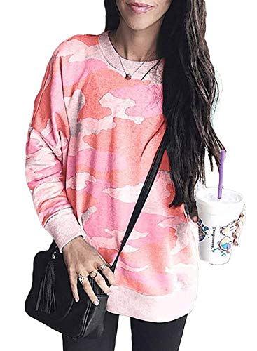 Product Cover Sidefeel Women Long Sleeve Crewneck Pullover Camo Print Sweatshirt Jumper Top