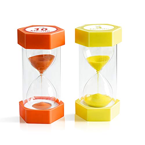 Product Cover Sand Timer,XINBAOHONG Hourglass Sand Timer 3 Minutes 10 Minutes Timer Clock for Kids Games Classroom Home Office Kitchen Use (Pack of 2) (6.3''X 3.2'', 3 Min(Yellow) and 10 Min(Orange))