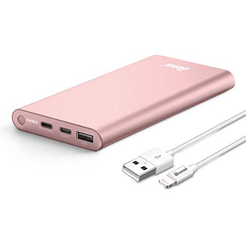 Product Cover BONAI Portable Charger, (Aluminum)(Powerful) 12000mAh Power Bank, USB C High-Speed 3.0A Input/Output External Battery Pack Compatible with iPhone iPad Samsung Android-Blush Gold