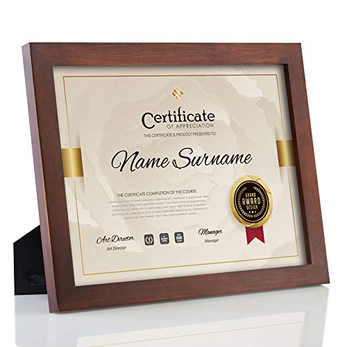 Product Cover RPJC Document Frame/Certificate Frames Made of Solid Wood High Definition Glass and Display Certificates 8.5x11 Inch Standard Paper Frame with Stand Brown