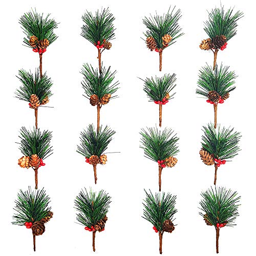 Product Cover Artificial Pine Picks Artificial Plants Small Pine Picks for Flower Arrangements Wreaths and Holiday Decorations(16 pcs)