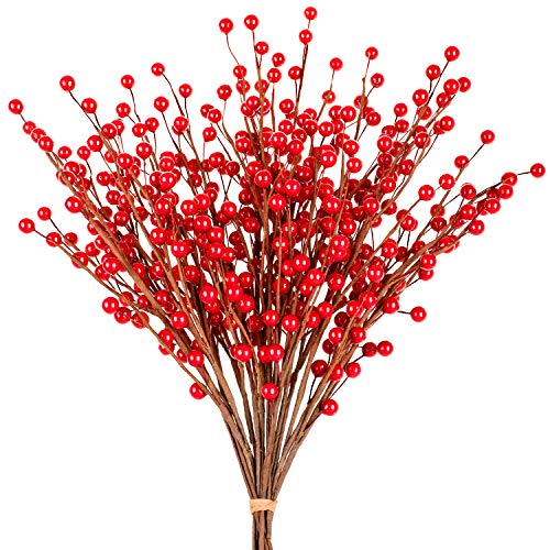 Product Cover Whaline 12 Pack Red Berry Twig Stem, Artificial Burgundy Berry Picks for Christmas Tree Decorations, Crafts, Wedding, Holiday Home Decor