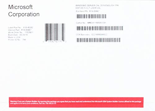 Product Cover Microsoft Server 2019 User CAL 5pk