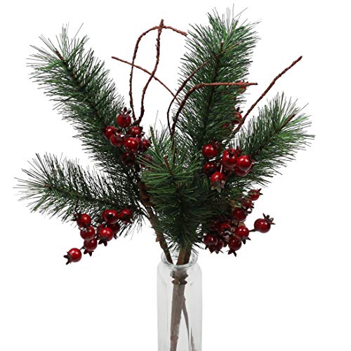 Product Cover Ivalue Artificial Greenery Pine Branches 3 Packs with Natural Pine Cone Christmas Pine Picks Fake Pine Needles for Flower Arrangement
