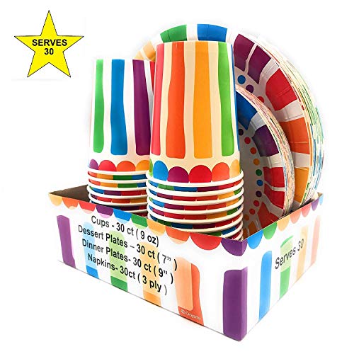 Product Cover Serves 30 Rainbow Party Pack | 30 cups 9 oz | 30 Dessert Plates 7