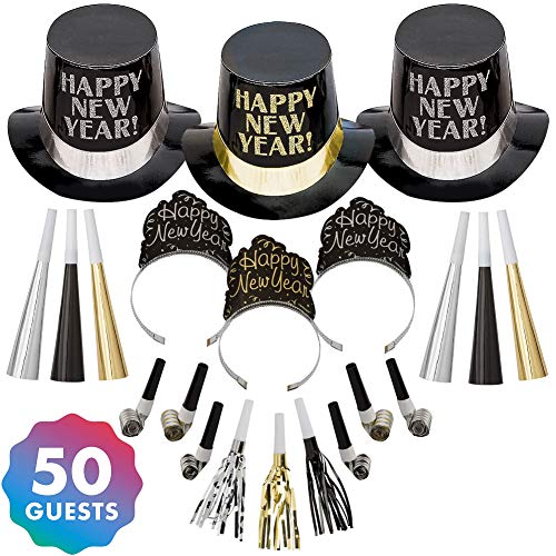 Product Cover Amscan Elegant Celebration New Year's Party Kit for 50, Includes Top Hats and Glitter Tiaras
