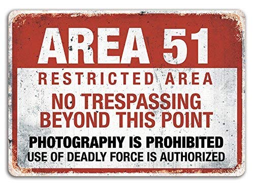 Product Cover A Homim Area 51 Metal Wall Sign Plaque Warning, Alien, Conspiracy Theory - 8x12 inch