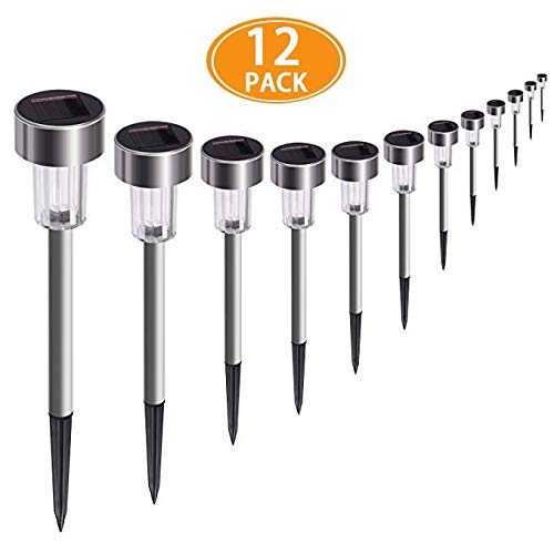 Product Cover SURSUN Solar Pathway [12pack] Waterproof Outdoor Garden Sunlight Powered Bright White-Landscape Light for Lawn/Patio/Yard/Walkway/Driveway (Stainless Steel), Steel-12Pack