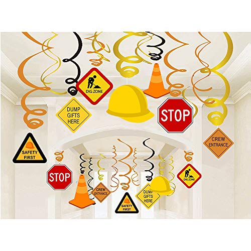 Product Cover 30Ct Construction Signs Hanging Swirl Decorations - Dig Zone Stop Crew Entrance Safety First Dump Gifts Here Helmet Roadblock Construction