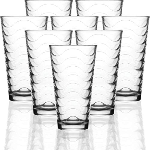 Product Cover Circleware 40135 Pulse Set of 8-15.7 oz Heavy Base Highball Drinking Glasses Tumblers Ice Tea Beverage Cups Glassware for Water, Juice, Beer, 8pc