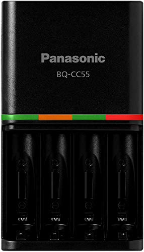 Product Cover Panasonic BQ-CC55KSBHA Advanced Eneloop Pro Individual Battery 4 Hour Quick Charger with 4 LED Charge Indicator Lights, Black