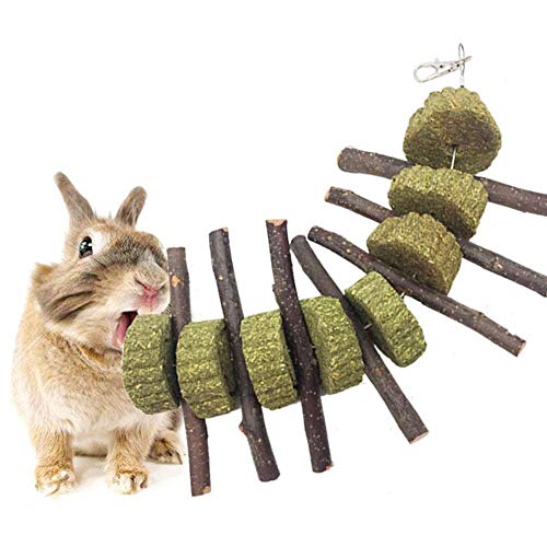 Product Cover AUOKER Bunny Chew Toys for Teeth, Organic Apple Wood Sticks for Bunny, Rabbits, Chinchilla, Guinea Pigs, Hamsters, Parrots and Other Small Animals Chewing/Playing, Pet Snacks Toys with Grass Cake