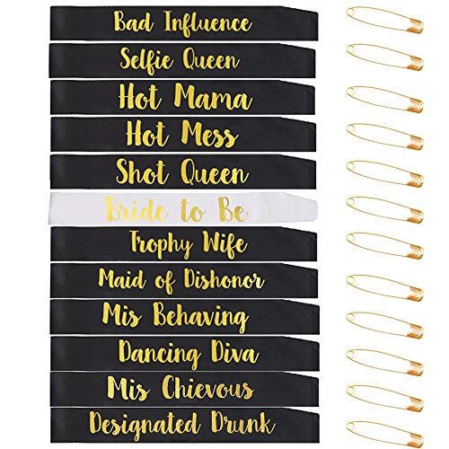 Product Cover Gemich Bride to be sash/Bridesmaid sash(12 Pack), Team Bride sash,Bachelorette sash Set for Bridesmaids,Maid of Honor, Bridal Shower and Hen Party Decorations, Favors,Accessories and Supplies