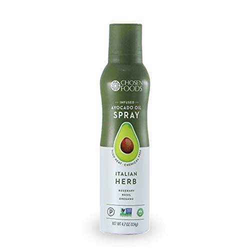 Product Cover Chosen Foods Italian Herb Avocado Oil Spray 4.7 oz., Non-GMO, 500° F Smoke Point, Propellant-Free, Air Pressure Only for High-Heat Cooking, Baking and Frying