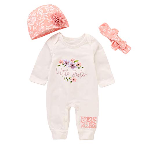 Product Cover Infant Baby Girl Long Sleeve Floral Bodysuit+Headband+Hat 3Pcs Outfits Set(12-18M)
