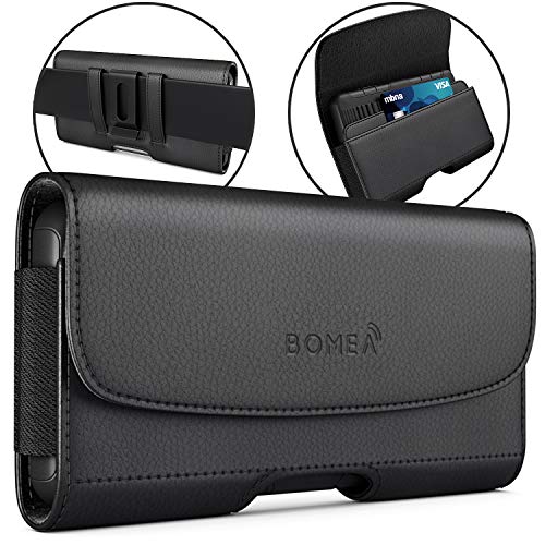 Product Cover Bomea iPhone 11 iPhone XR Belt Holster, Premium Cell Phone Belt Holster Case with Belt Clip Carrying Pouch Belt Holder for Apple iPhone 11, iPhone XR (Fits Phones w/Otterbox Cases on) Black