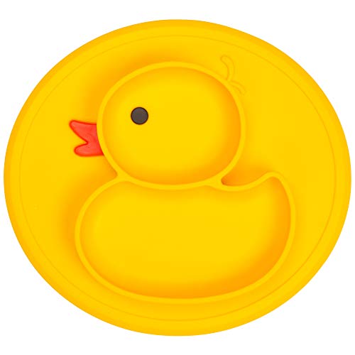 Product Cover Qshare Toddler Plates, One-Piece Baby Plate for Toddlers and Kids, BPA-Free FDA Approved Strong Suction Plates for Toddlers, Dishwasher and Microwave Safe Silicone Placemat