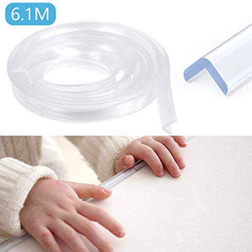 Product Cover Wemk Upgraded Table Edge Protectors, Transparent Corner Guards Bumper Strip 1 Rolls 20ft(6.1m) with Double-Sided Tape for Cabinets, Drawers, Tables, Household Appliances etc