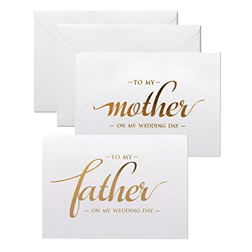 Product Cover To my mother, to my father wedding day cards set, from daughter, son, gold foiled wedding cards to parents, mom, dad