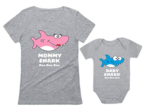 Product Cover Baby Shark & Mommy Shark Doo Doo Doo T-Shirt Bodysuit Set for Mother and Baby